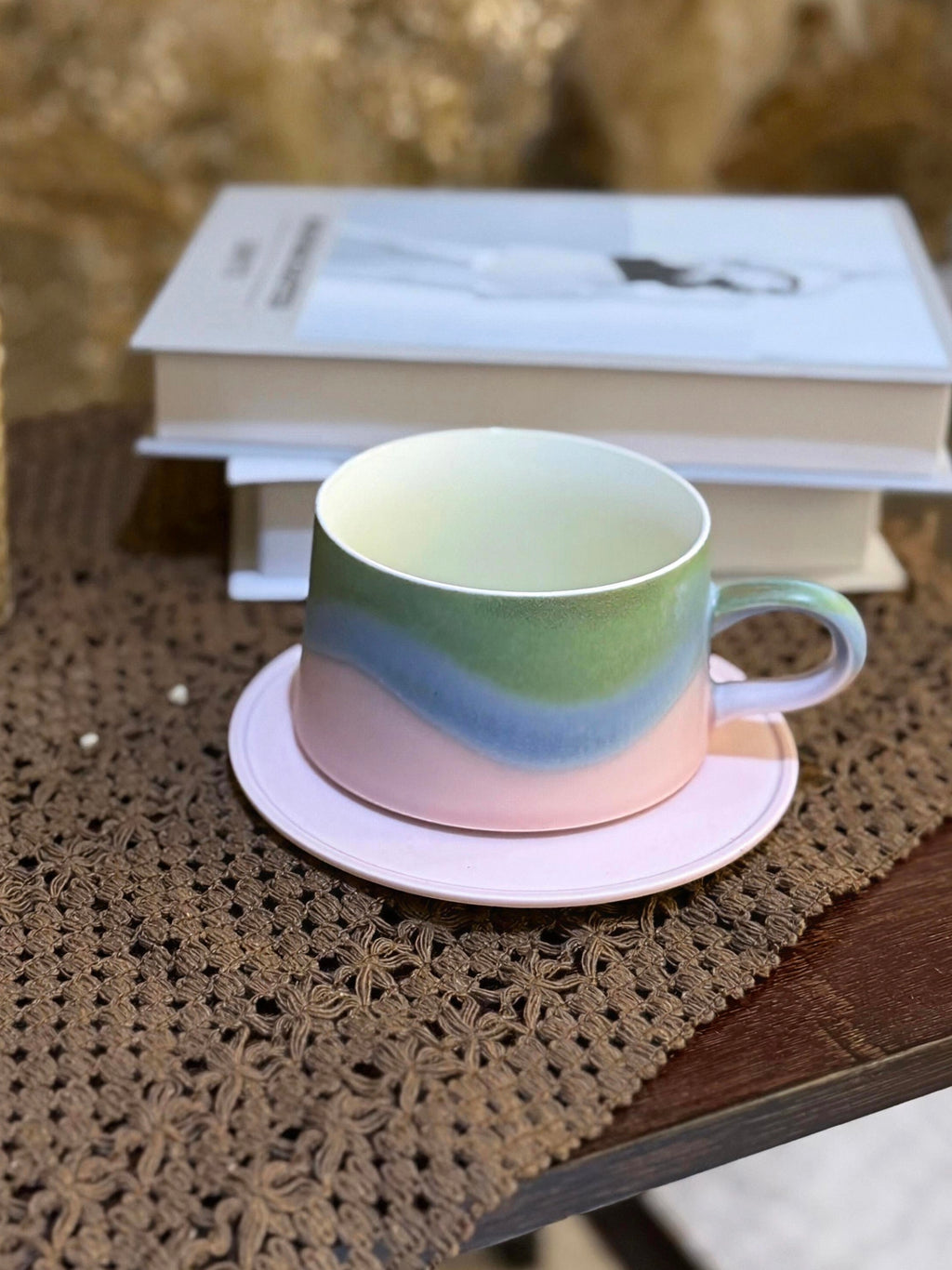 Xiangshang Mountain Glimpse Green Coffee Cup, Handmade Jingdezhen Reactive Glaze Coffee cup