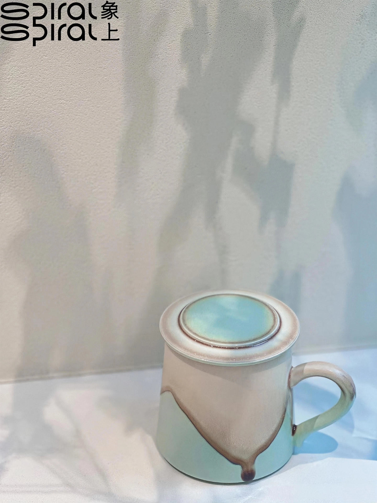 Xiangshang Pure Pale Green Lidded Mug, Handmade Jingdezhen Reactive Glaze Mug
