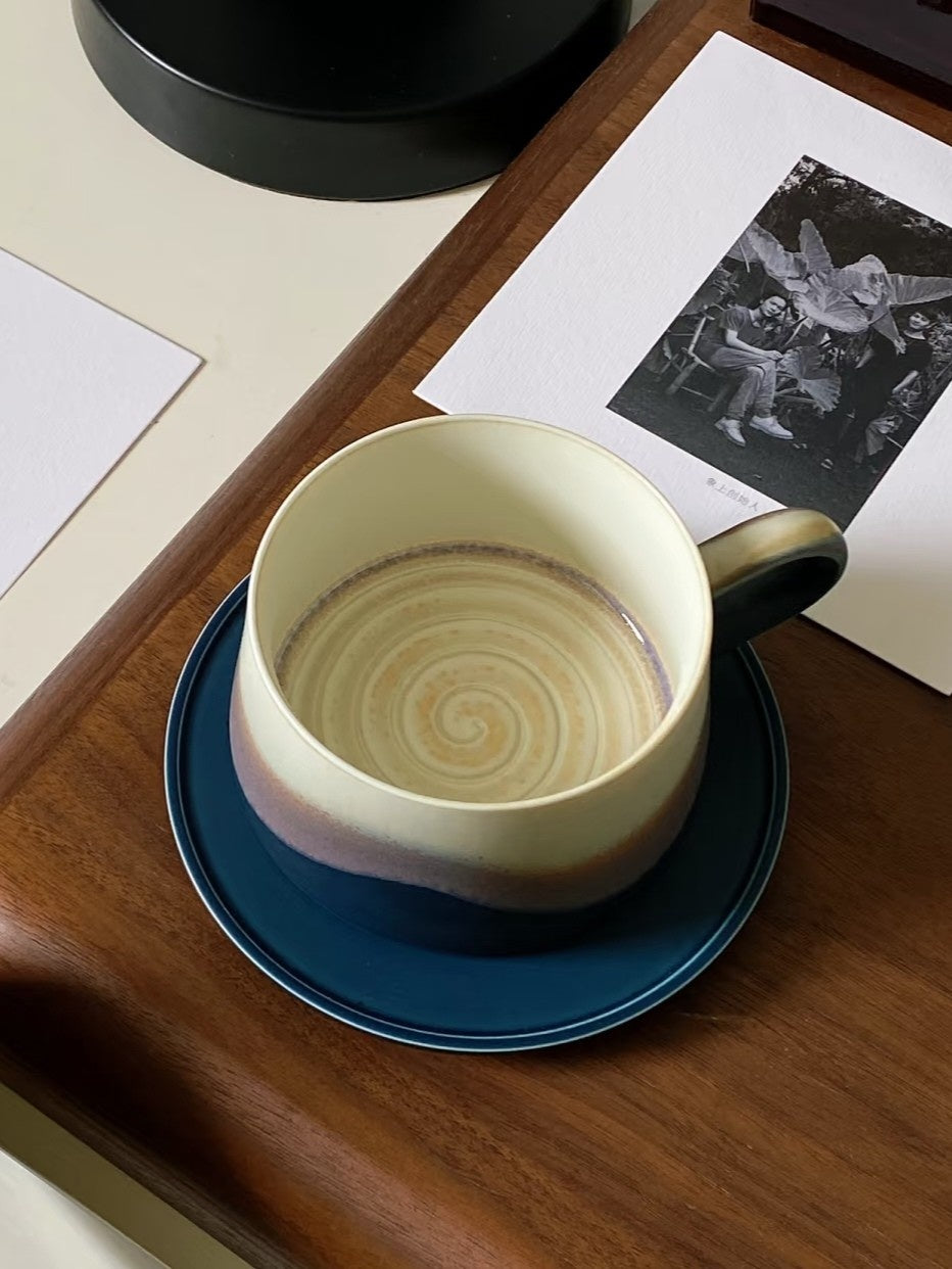 Xiangshang Mountain-Sea Blue Coffee Cup, Handmade Jingdezhen Reactive Glaze Coffee cup