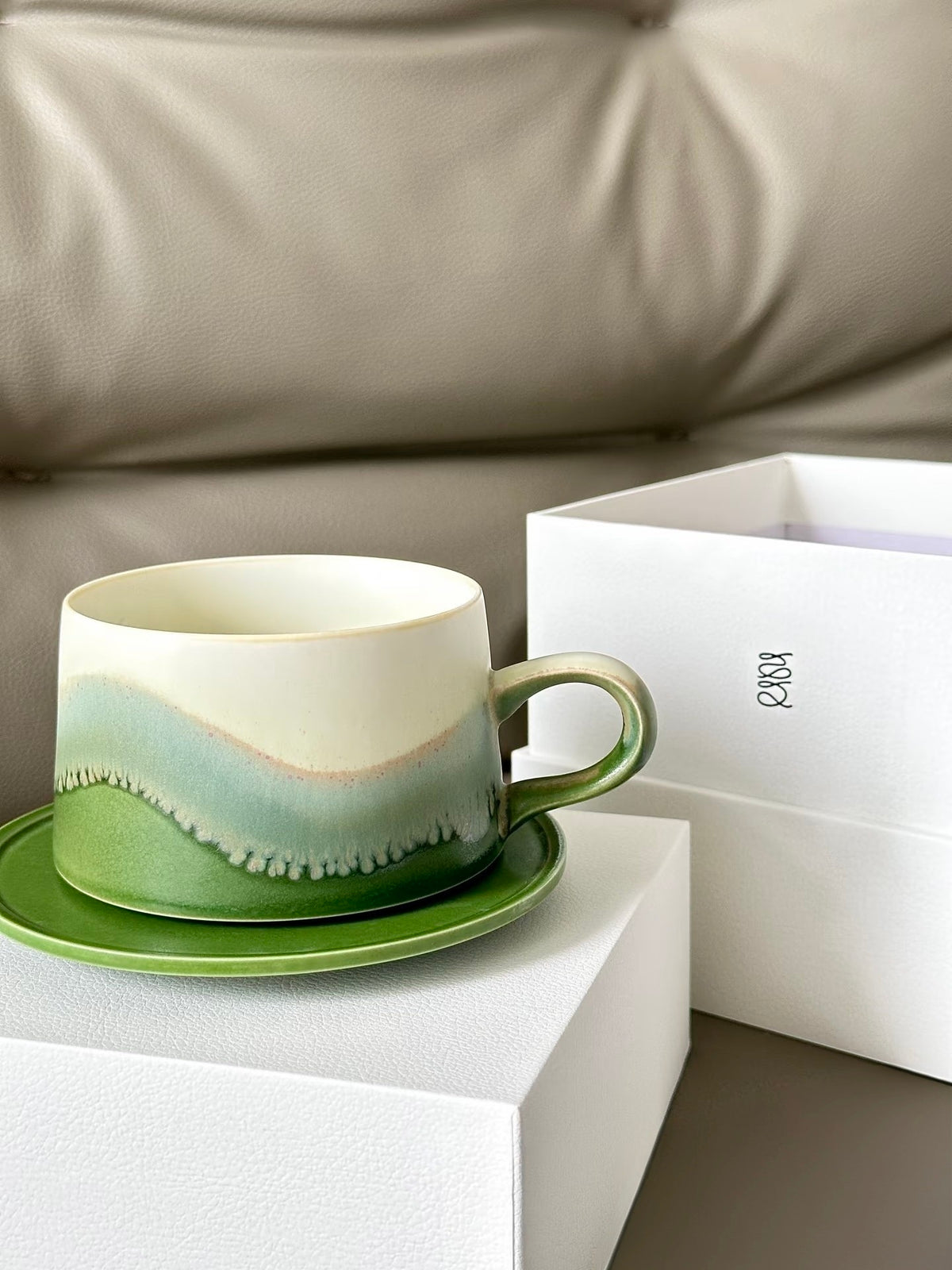 Xiangshang Wild Green Coffee Cup, Handmade Jingdezhen Reactive Glaze Coffee cup