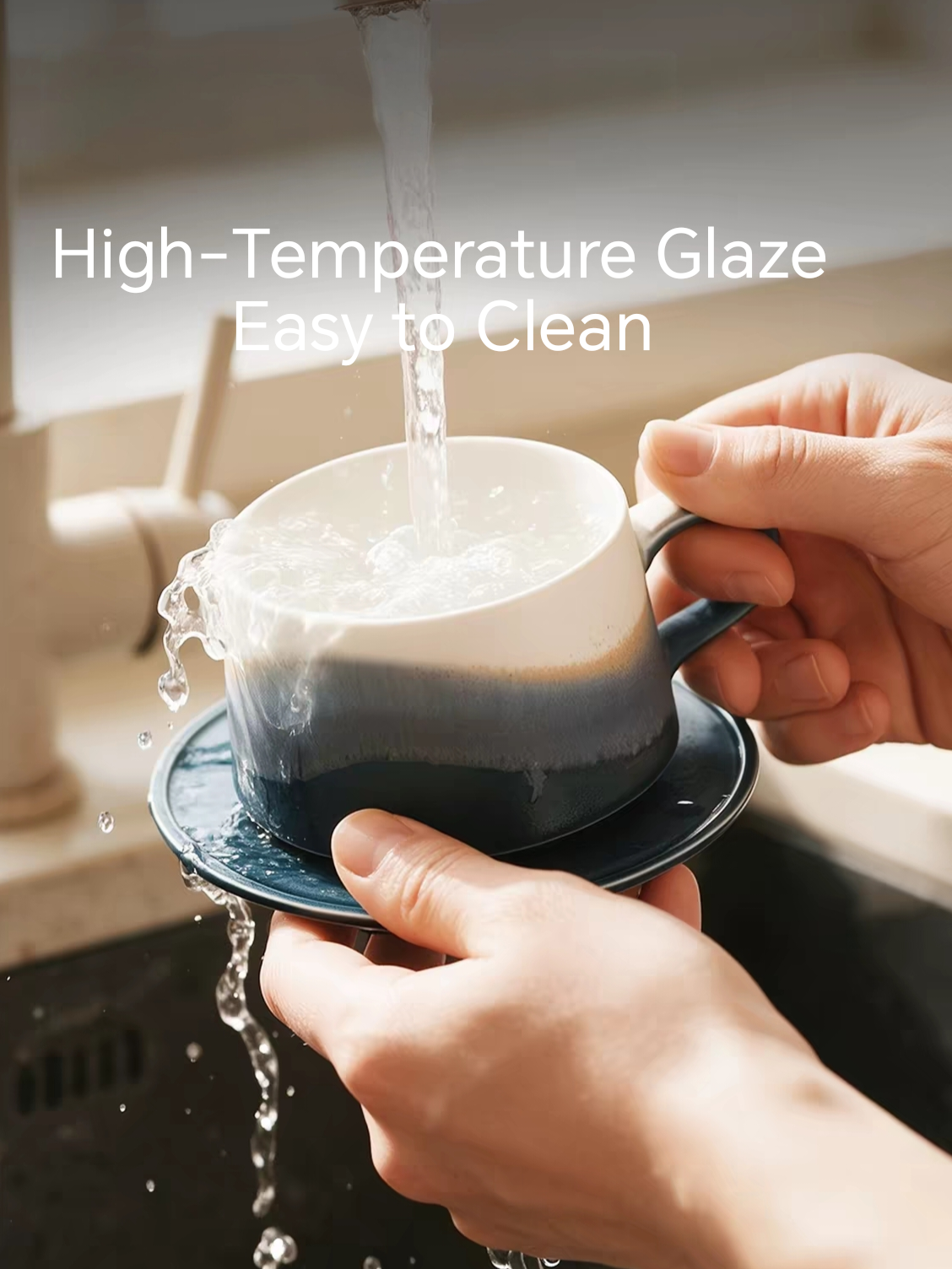 Xiangshang Mountain-Sea Blue Coffee Cup, Handmade Jingdezhen Reactive Glaze Coffee cup