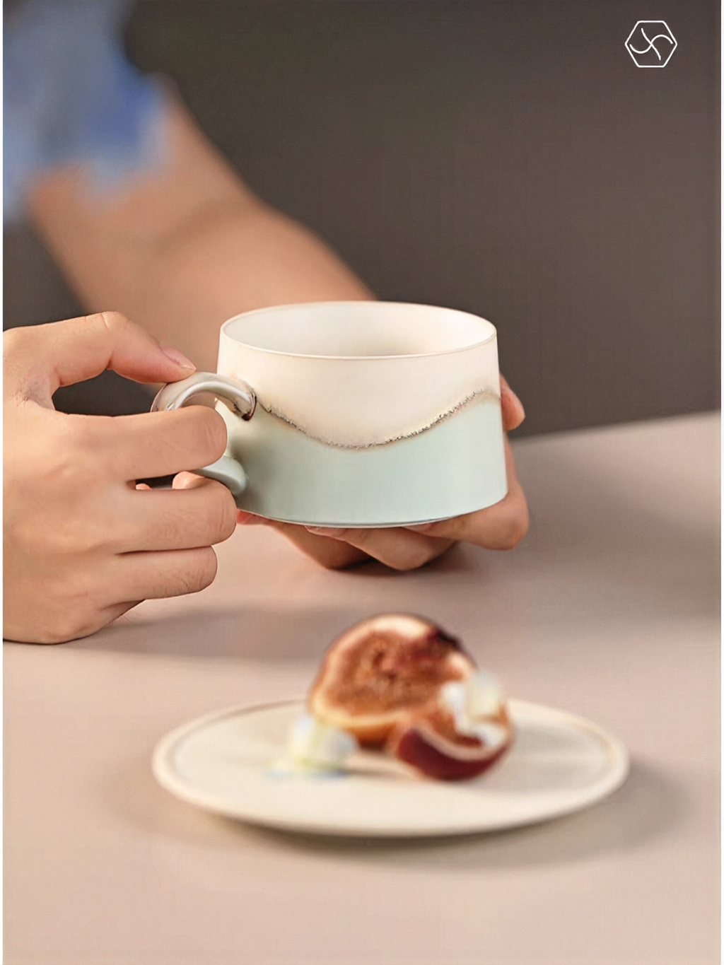 Xiangshang Pure Pale Green Coffee Cup, Handmade Jingdezhen Reactive Glaze Coffee cup