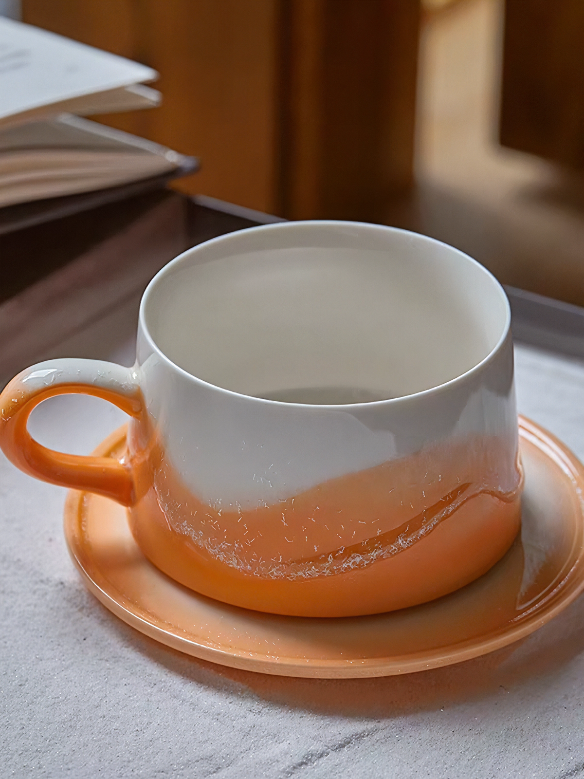 Xiangshang Sunlit Orange Coffee Cup, Handmade Jingdezhen Reactive Glaze Coffee cup