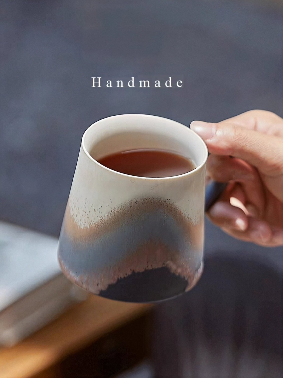 Xiangshang Mountain-Sea Blue Lidded Mug, Handmade Jingdezhen Reactive Glaze Mug