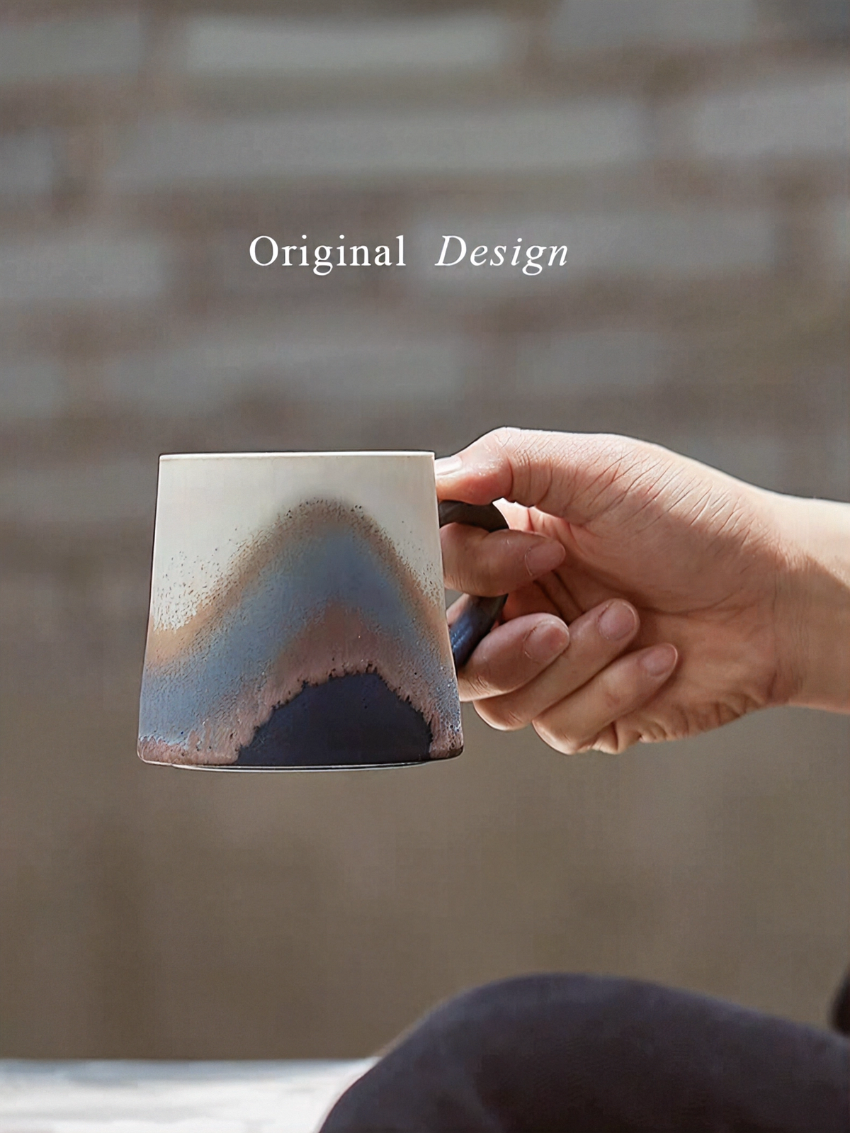 Xiangshang Mountain-Sea Blue Lidded Mug, Handmade Jingdezhen Reactive Glaze Mug
