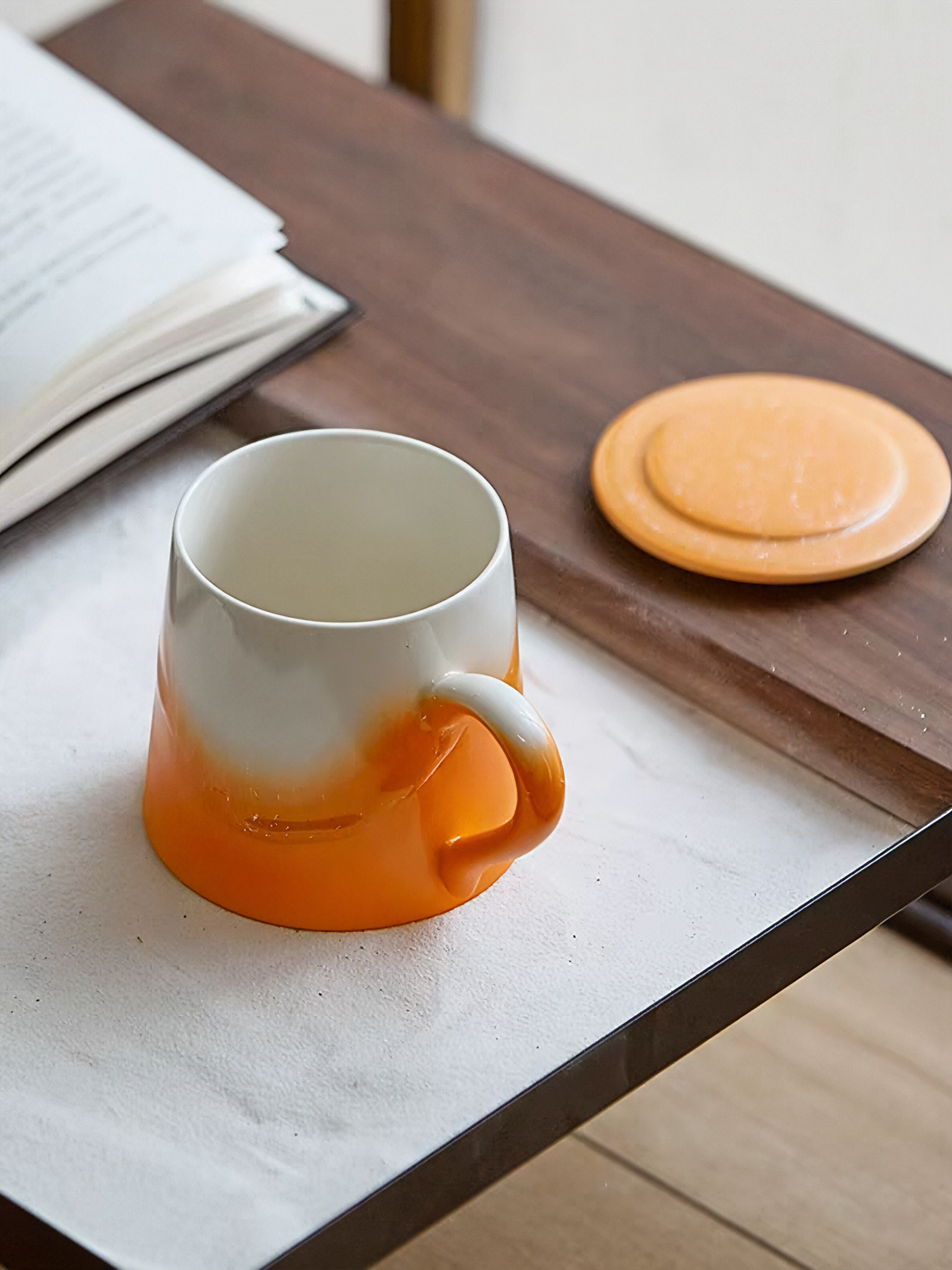 Xiangshang Sunshine Orange Lidded Mug, Handmade Jingdezhen Reactive Glaze Mug