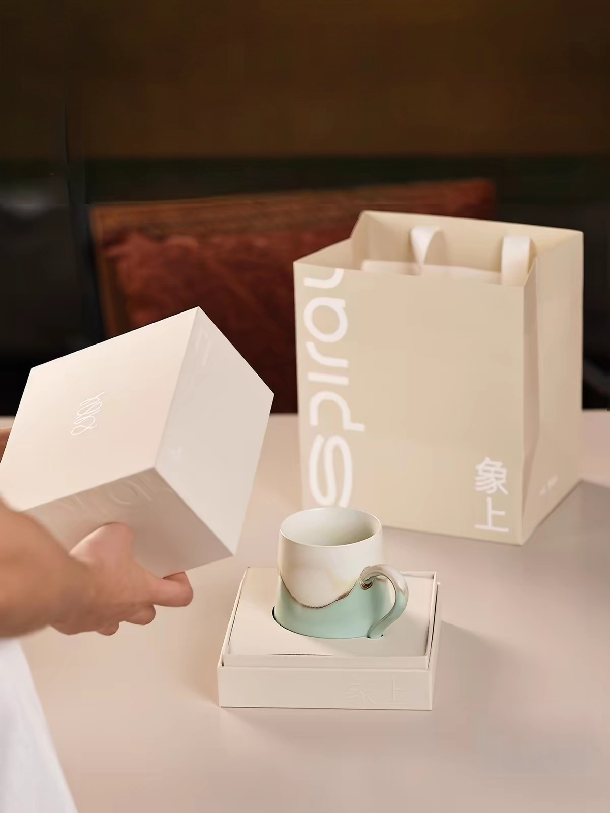 Xiangshang Pure Pale Green Lidded Mug, Handmade Jingdezhen Reactive Glaze Mug